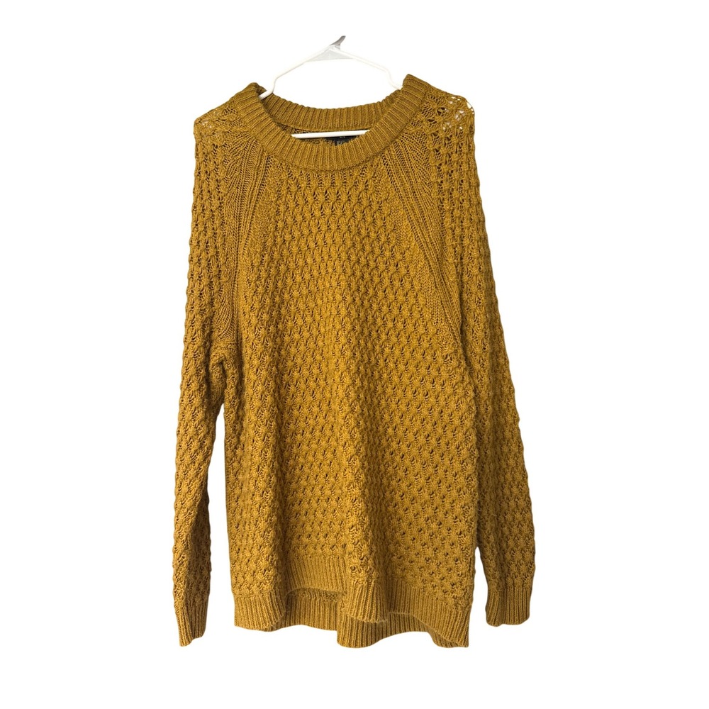 H&M Womens Mustard Yellow Pointelle Knit Oversized Sweater Size M